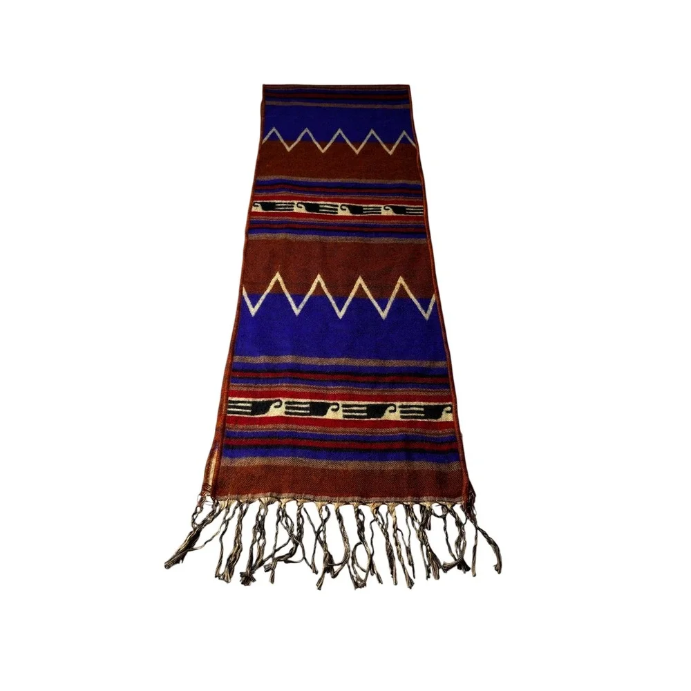 Saddleblanket Co Southwestern Geometric Fringed Scarf Blue Rust Orange Tribal